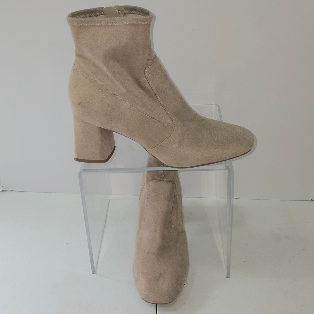 Kelly & Katie Gessie Tan Faux Suede Block Heel Sock Ankle Boots Womens 9M